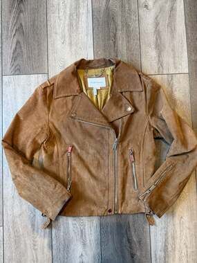 BCBGeneration Y2K Brown Suede Leather Moto Biker Jacket